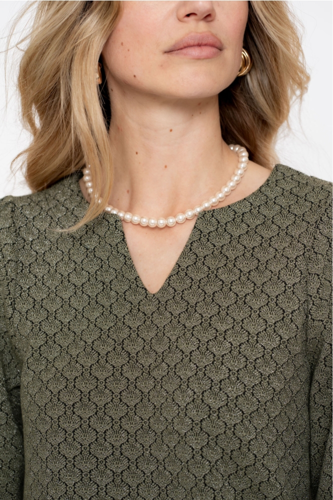 TOP MET V HALS EN JACQUARD PRINT 52530 20 000530 GREEN/BLACK